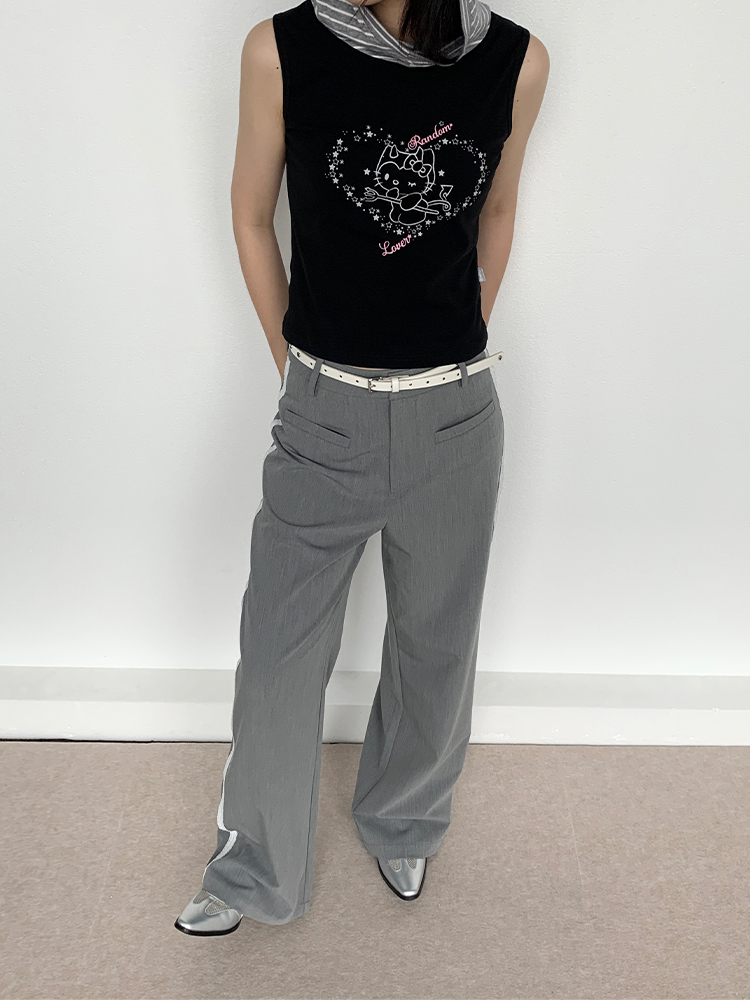 Gray Lace Patchwork Long Pants - Low-Waist Retro Casual Style, Versatile Y2K Fashion for Effortless Everyday Wear Gray Lace Patchwork Long Pants - Low-Waist Retro Casual Style, Versatile Y2K Fashion for Effortless Everyday Wear