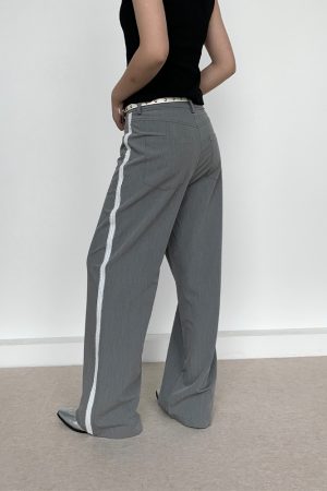 Gray Lace Patchwork Long Pants - Low-Waist Retro Casual Style, Versatile Y2K Fashion for Effortless Everyday Wear