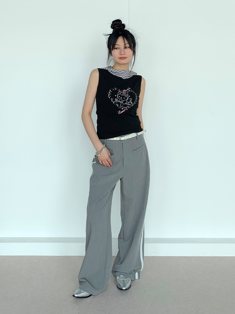 Gray Lace Patchwork Long Pants - Low-Waist Retro Casual Style, Versatile Y2K Fashion for Effortless Everyday Wear Gray Lace Patchwork Long Pants - Low-Waist Retro Casual Style, Versatile Y2K Fashion for Effortless Everyday Wear