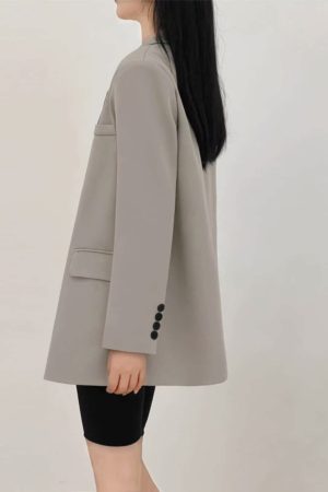 Gray Loose Fit Small Suit Jacket for Women, 2025 Spring Autumn Casual Two-Piece Set for Petite Sizes