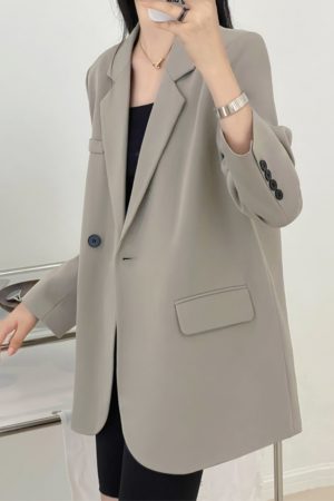 Gray Loose Fit Small Suit Jacket for Women, 2025 Spring Autumn Casual Two-Piece Set for Petite Sizes