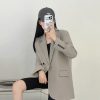 Gray Loose Fit Small Suit Jacket for Women, 2025 Spring Autumn Casual Two-Piece Set for Petite Sizes