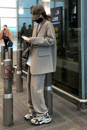 Gray Milk Tea Women's Blazer Coat Two-Piece Set - Casual Loose Suit for Petite Sizes, Spring Autumn 2025 Fashion