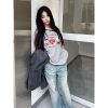 Gray Off-Shoulder Short Sleeve Women's Summer Color-Blocking Loose T-Shirt with Hello Kitty Print - Trendy Sexy Casual Top