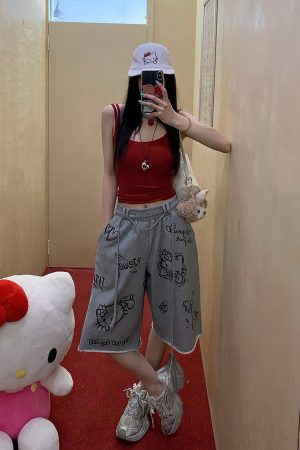 Gray Printed Wide-Leg Casual Pants for Women - Loose Slim Fit Summer Trousers, Trendy 90s Style