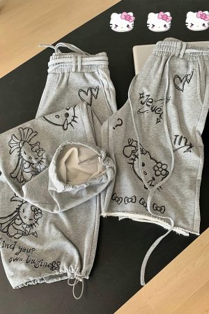 Gray Printed Wide-Leg Casual Pants for Women - Loose Slim Fit Summer Trousers, Trendy 90s Style