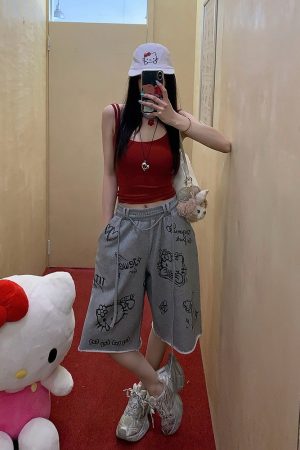Gray Printed Wide-Leg Casual Pants for Women - Loose Slim Fit Summer Trousers, Trendy 90s Style