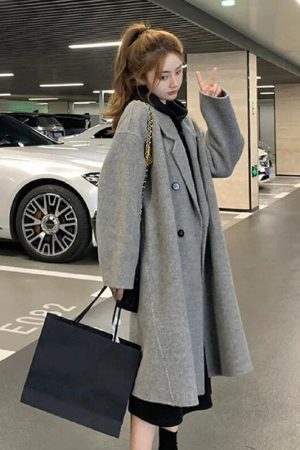 Gray Reversible Cashmere Coat for Women - High-End Woolen Jacket, Mid-Length, Korean Style, Autumn Winter 2024 Fashion
