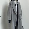 Gray Reversible Cashmere Coat for Women - High-End Woolen Jacket, Mid-Length, Korean Style, Autumn Winter 2024 Fashion
