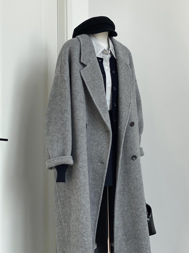 Gray Reversible Cashmere Coat for Women - High-End Woolen Jacket, Mid-Length, Korean Style, Autumn Winter 2024 Fashion Gray Reversible Cashmere Coat for Women - High-End Woolen Jacket, Mid-Length, Korean Style, Autumn Winter 2024 Fashion