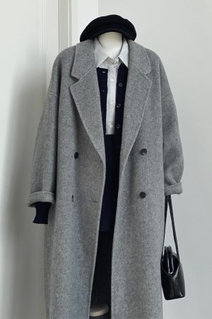 Gray Reversible Cashmere Coat for Women - High-End Woolen Jacket, Mid-Length, Korean Style, Autumn Winter 2024 Fashion