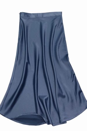 Gray Satin Sheen Diagonal-Cut Fishtail Skirt - Women's Bodycon Mid-Length for Spring/Summer 2025 Fashion