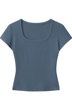 Gray Slim Fit Short-Sleeve U-Neck T-Shirt for Women, Summer Sports Base Layer, Casual Essential