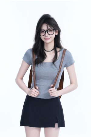 Gray Slim Fit Short-Sleeve U-Neck T-Shirt for Women, Summer Sports Base Layer, Casual Essential