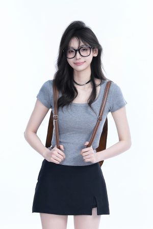 Gray Slim Fit Short-Sleeve U-Neck T-Shirt for Women, Summer Sports Base Layer, Casual Essential