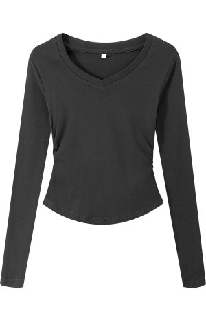 Gray Square-Neck Slim-Fit Cropped Short Sleeve T-Shirt for Women - American Style Summer Top