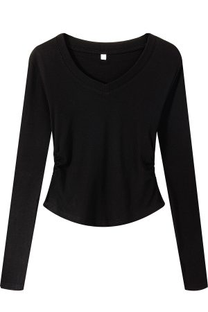 Gray Square-Neck Slim-Fit Cropped Short Sleeve T-Shirt for Women - American Style Summer Top