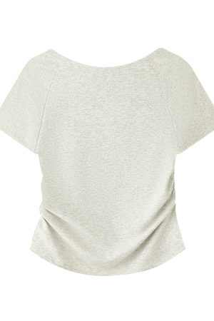 Gray Square-Neck Slim-Fit Cropped Short Sleeve T-Shirt for Women - American Style Summer Top