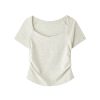 Gray Square-Neck Slim-Fit Cropped Short Sleeve T-Shirt for Women - American Style Summer Top