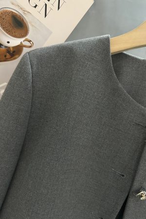 Gray Stylish Short Coat for Women - High-End Little Chanel Style, Versatile Elegant Outerwear for Spring and Autumn 2025