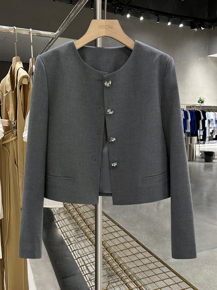 Gray Stylish Short Coat for Women - High-End Little Chanel Style, Versatile Elegant Outerwear for Spring and Autumn 2025 Gray Stylish Short Coat for Women - High-End Little Chanel Style, Versatile Elegant Outerwear for Spring and Autumn 2025