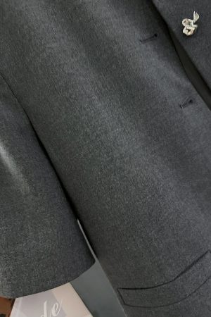 Gray Textured Lightweight Suit Jacket for Women - Slimming Summer Style, Mature Streetwear, 2025 Fashion Trend