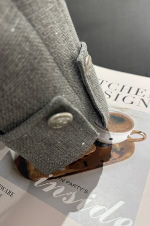 Gray Textured Wind Coat for Women - High-Quality Short Jacket for Spring & Autumn, Trendy Socialite Style