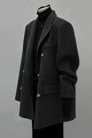 Gray Woolen Coat for Women - Short Korean Style Suit for Petite Figures, High-End Autumn Winter 2024 Fashion
