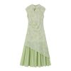 Green Chinese Style Retro Qipao Dress with Heavy Embroidery, Faux Two-Piece Look, Women's National Wind Fashion