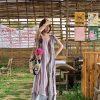 Green Field Ripples Retro Patchwork Chiffon Layered Dress for Women - Vintage Summer Forest Style Long Dress