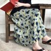 Green Floral Print A-Line Midi Skirt for Women - High-Waisted, Loose Chiffon, Plus Size, Summer Fashion Essential