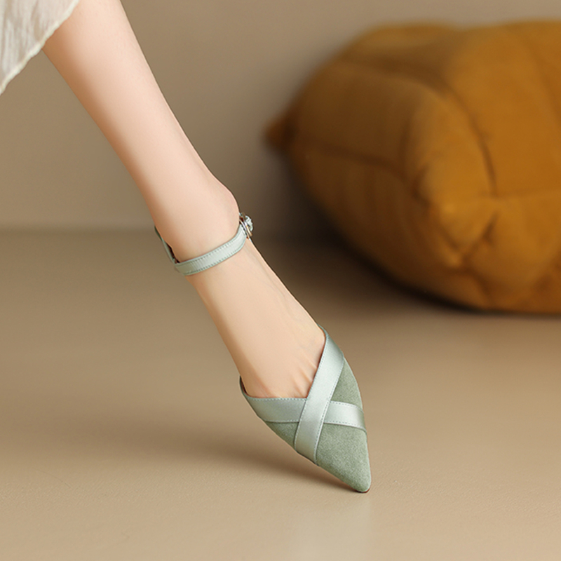 Green High-Heeled Sandals for Women - Genuine Leather, Closed-Toe, Thin Heel, Single Strap, Chanel Style, Elegant Evening Footwear Green High-Heeled Sandals for Women - Genuine Leather, Closed-Toe, Thin Heel, Single Strap, Chanel Style, Elegant Evening Footwear