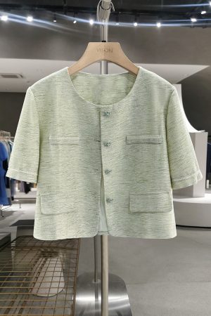 Green Korean Style Lightweight Women's Jacket - Trendy Short Cardigan for Summer 2025, Ultra-Stylish Commuter Top