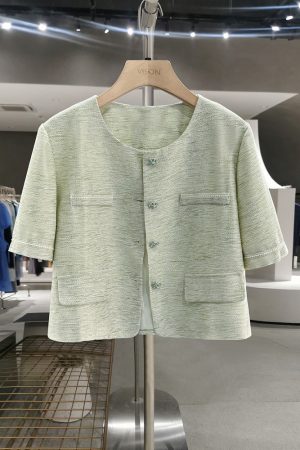 Green Korean Style Lightweight Women's Jacket - Trendy Short Cardigan for Summer 2025, Ultra-Stylish Commuter Top