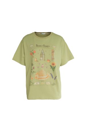 Green Retro Printed Short Sleeve T-Shirt for Women - Vintage Style Loose Drop Shoulder Top for Summer, 90s Inspired