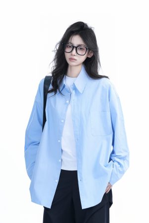 Green Solid Color Long Sleeve Shirt for Women - Sit and Eat Until the Mountains Are Empty Mambo Wind - Spring Loose Fit Fashion Trend