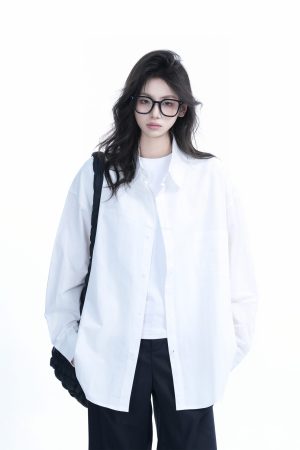 Green Solid Color Long Sleeve Shirt for Women - Sit and Eat Until the Mountains Are Empty Mambo Wind - Spring Loose Fit Fashion Trend