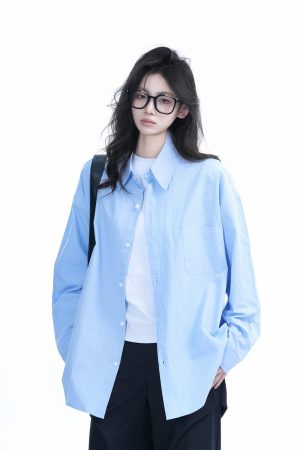 Green Solid Color Long Sleeve Shirt for Women - Sit and Eat Until the Mountains Are Empty Mambo Wind - Spring Loose Fit Fashion Trend