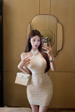 Halter Neck Knitted Slim Fit Dress - New Arrival Luna Lona 423, Perfect for 90s and Y2K Inspired Fashion