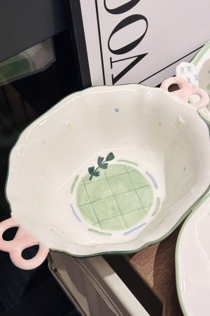 Hand-Painted Ceramic 5-Inch Rice Bowl - Fresh Elegance, Underglaze Color for Vegetables & Fruits, Perfect for Stylish Dining