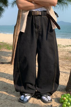 Handmade American Vintage Black Loose Straight Leg Cowboy Pants for Men and Women | 90s Inspired High-Quality Fashion Bottoms