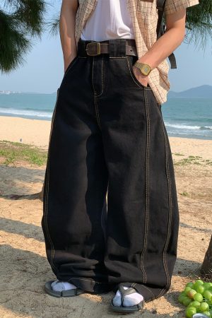 Handmade American Vintage Black Loose Straight Leg Cowboy Pants for Men and Women | 90s Inspired High-Quality Fashion Bottoms
