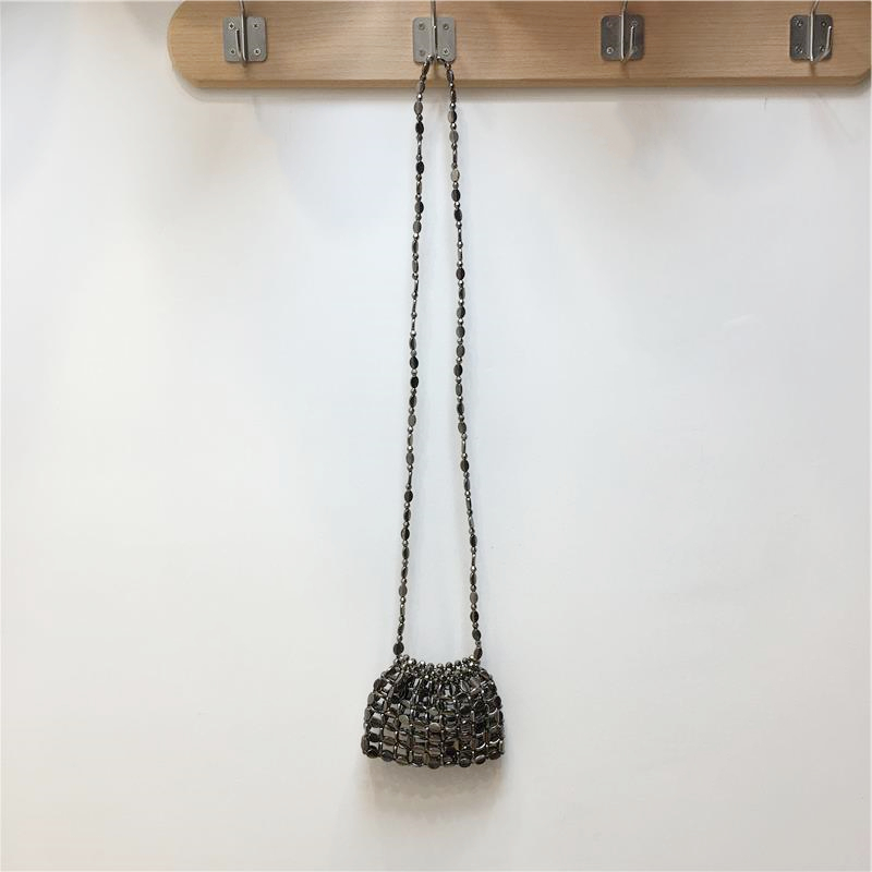 Handmade Beaded Woven Seed Bag - Stylish Bling Shoulder Handbag for Women - Chic Evening Accessory Handmade Beaded Woven Seed Bag - Stylish Bling Shoulder Handbag for Women - Chic Evening Accessory