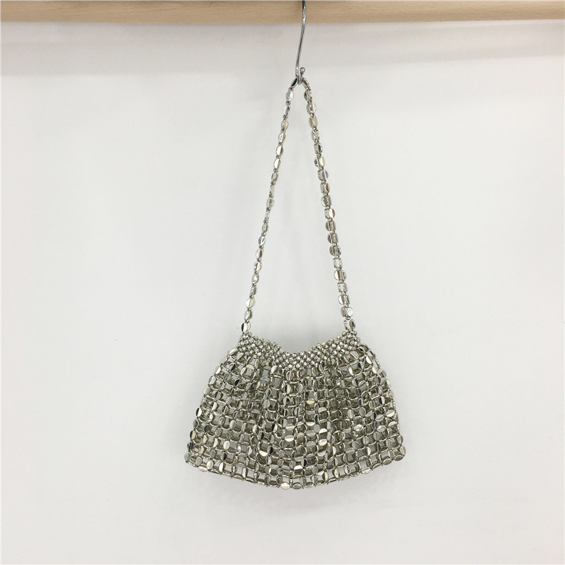 Handmade Beaded Woven Seed Bag - Stylish Bling Shoulder Handbag for Women - Chic Evening Accessory Handmade Beaded Woven Seed Bag - Stylish Bling Shoulder Handbag for Women - Chic Evening Accessory