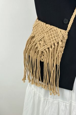 Handmade Bohemian Straw Woven Bag with Tassels - 2024 Hollow Shoulder Crossbody Beach Bag for Women