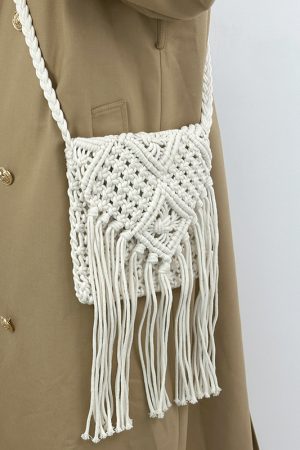 Handmade Bohemian Straw Woven Bag with Tassels - 2024 Hollow Shoulder Crossbody Beach Bag for Women