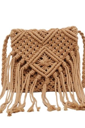 Handmade Bohemian Straw Woven Bag with Tassels - 2024 Hollow Shoulder Crossbody Beach Bag for Women