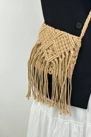 Handmade Bohemian Straw Woven Bag with Tassels - 2024 Hollow Shoulder Crossbody Beach Bag for Women
