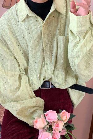 Handmade French Vintage Hollowed Long Sleeve Shirt - Autumn Lazy Style Loose Trendy Top for a Chic 90s-Inspired Look