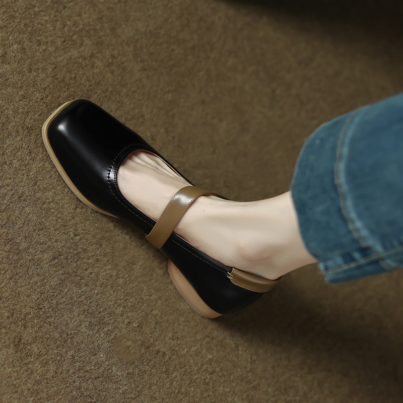 Handmade Genuine Leather Color-Blocked Mary Jane Shoes for Women, Retro Low-Heeled Flats for Spring and Autumn 2025 Handmade Genuine Leather Color-Blocked Mary Jane Shoes for Women, Retro Low-Heeled Flats for Spring and Autumn 2025